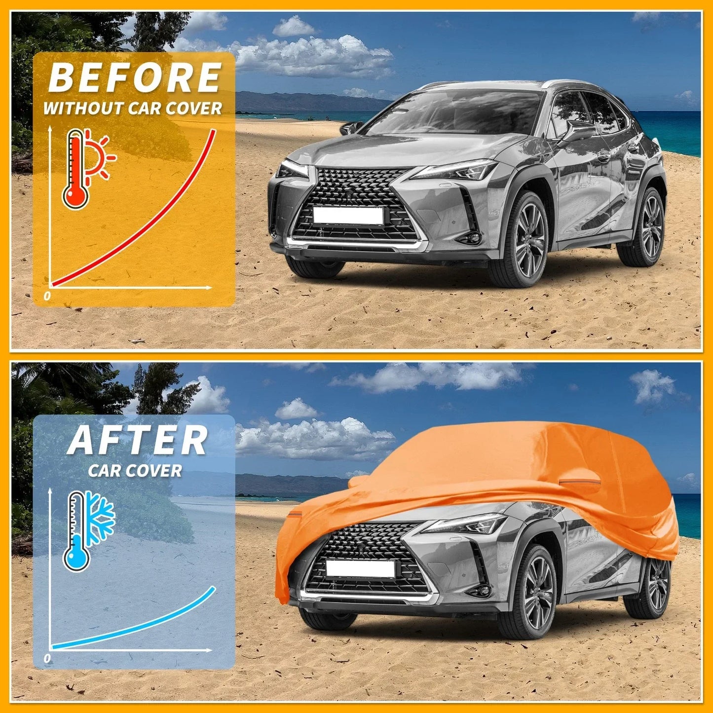 Waterproof All Weather Car Cover for Lexus UX - Orange Cotton with Zipper