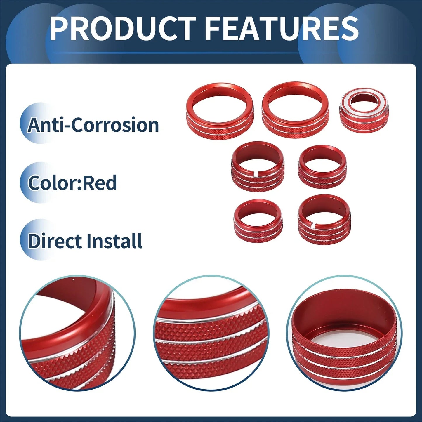 4WD Headlight Switch Knob Cover Ring for GMC Canyon (2015-2022) - 7 Pcs Red