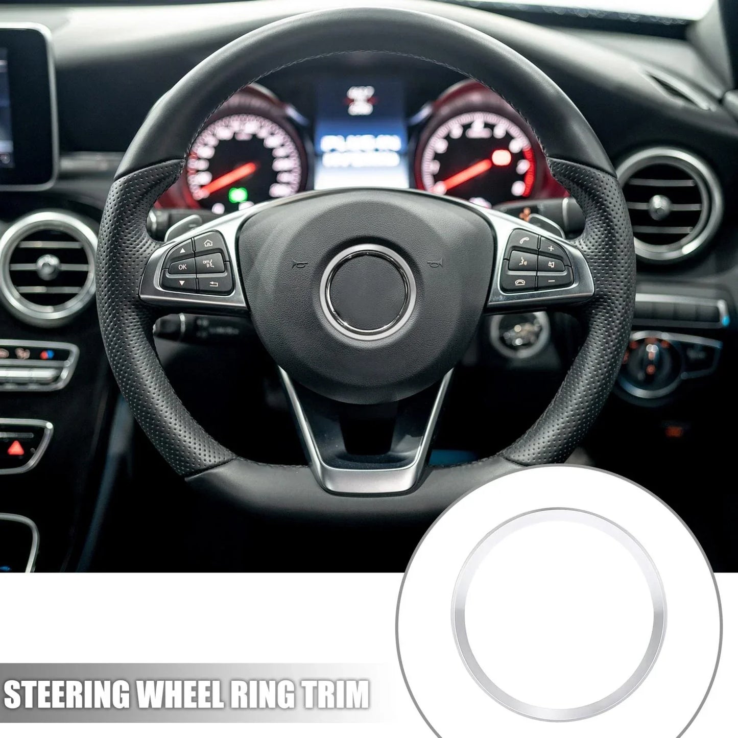 Silver Tone Steering Wheel Ring Cover Trim for Mercedes Benz C Class (2015-2023)