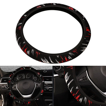 15" PU Leather Steering Wheel Cover for Car Accessories Black-Red