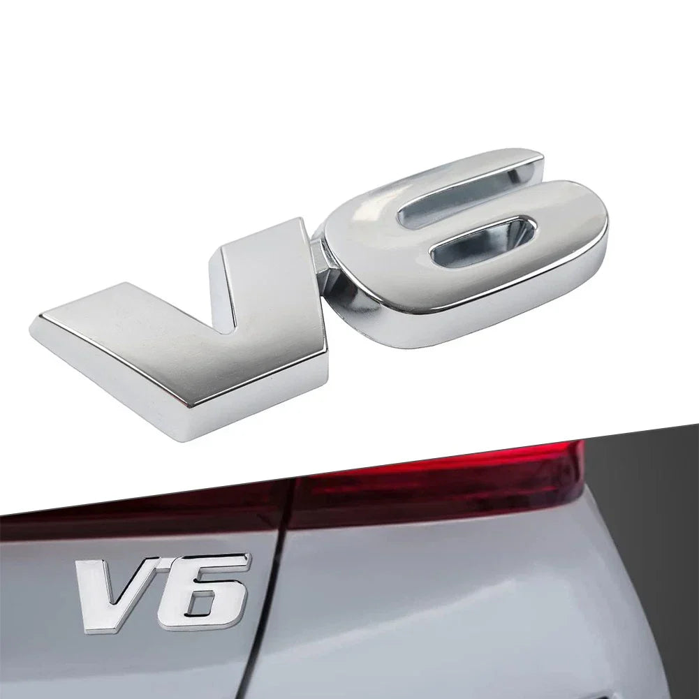 Universal Metal V6 Logo Car Emblem Badge for Fender Trunk Engine Silver