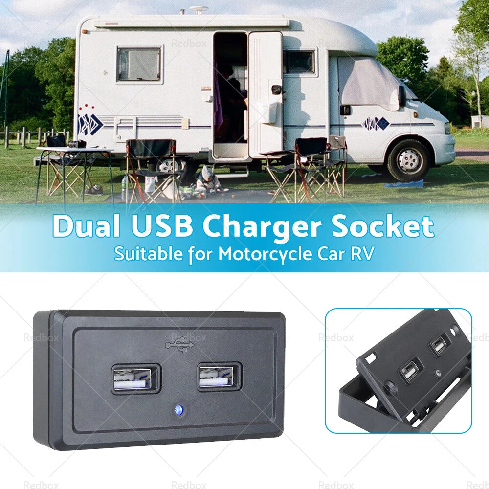 Dual USB Fast Charger Socket Power Outlet Panel for Motorcycle Car RV