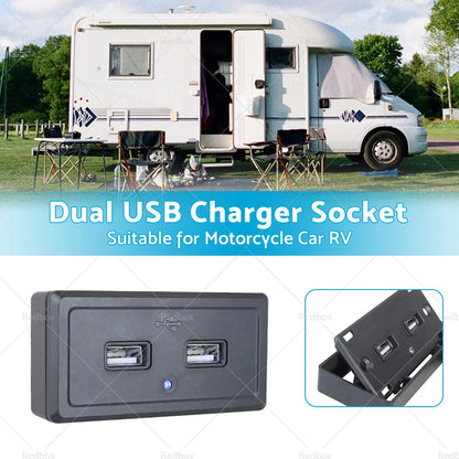 Dual USB Fast Charger Socket Power Outlet Panel for Motorcycle Car RV