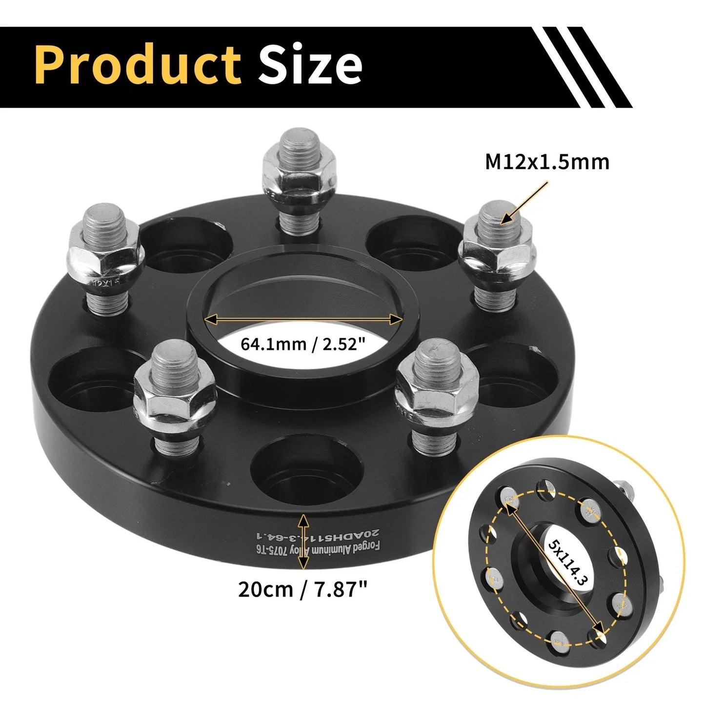 2 x 5x114.3mm Wheel Spacers 64.1mm M12x1.5 for Honda Accord, CR-V