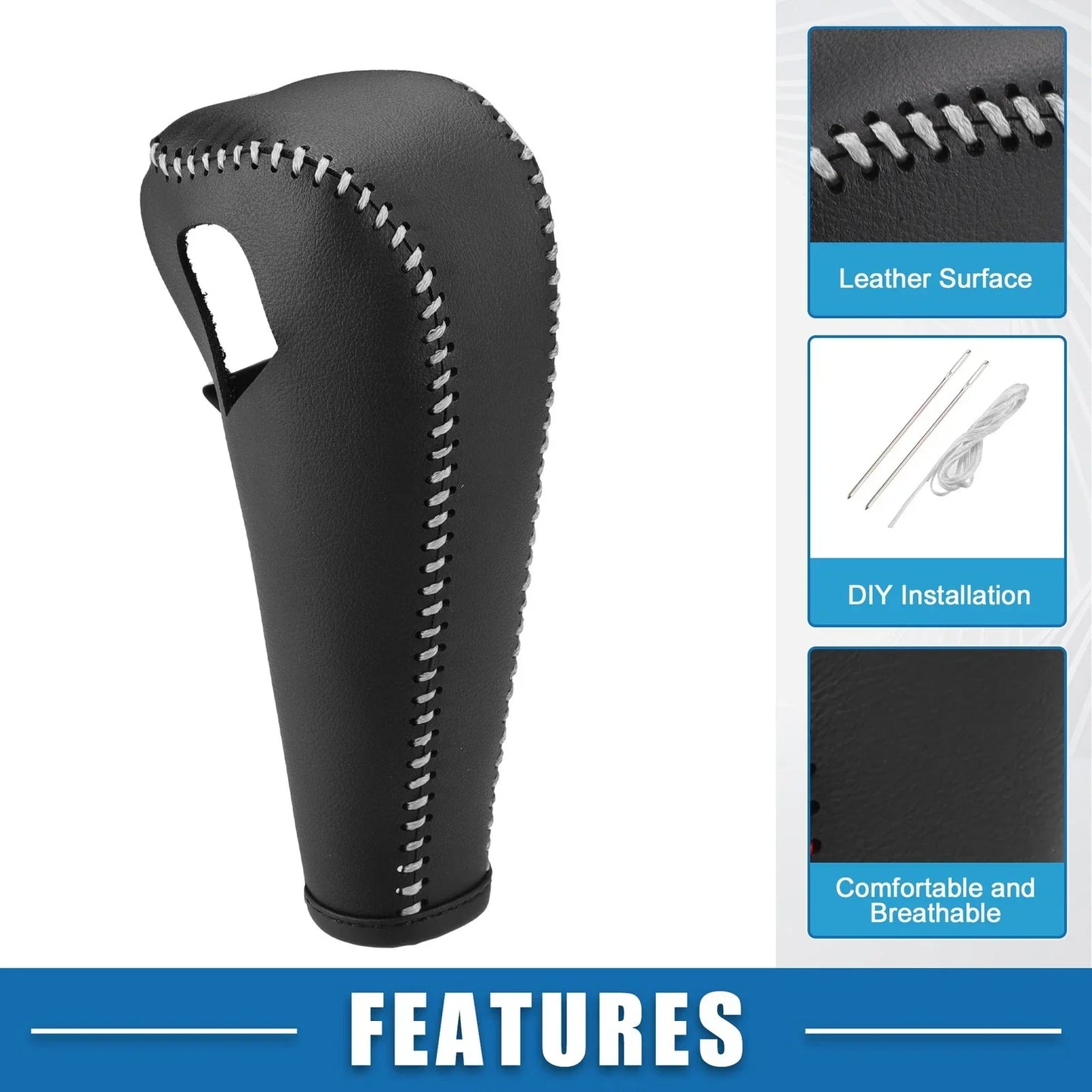 Gear Shift Lever Cover for Chevrolet Trax 2015-2021 Black Gray Stitching