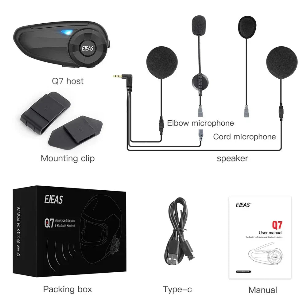 EJEAS Q7 Bluetooth Waterproof Motorcycle Helmet Headset Intercom 7 Riders