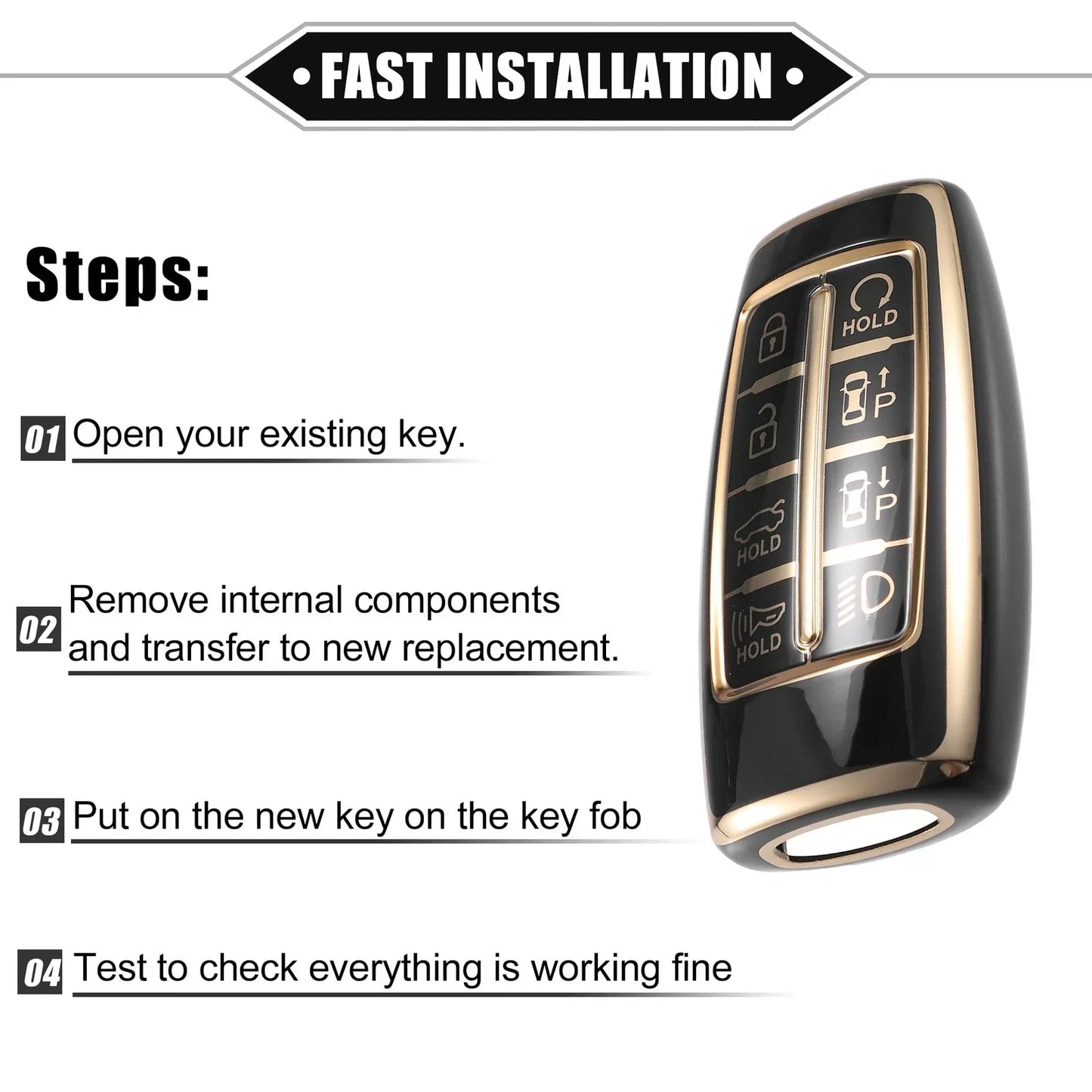 Keyless Smart Key Fob Case for Hyundai G80 GV80 8 Button TPU Black (2021-2023)