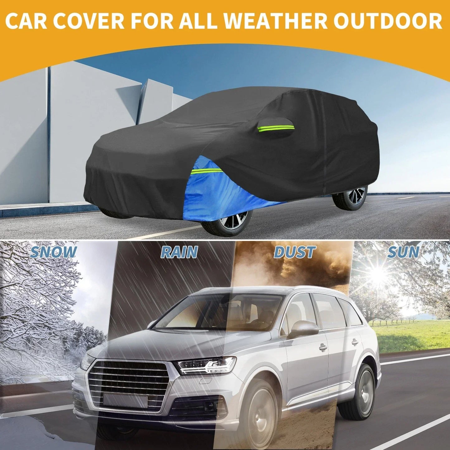 Waterproof Car Cover for Honda CRV (210D Oxford Cloth, Black/Blue)