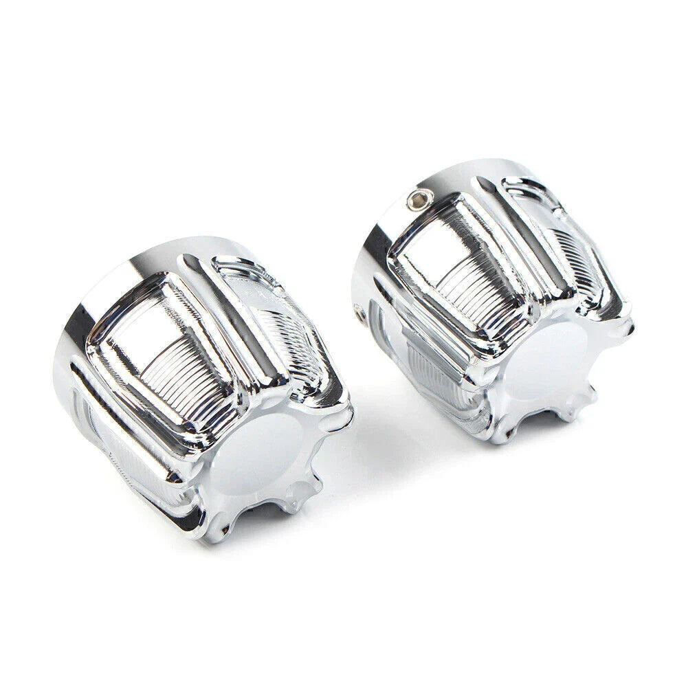Chrome Front Cut Axle Nut Cap Covers for Harley Softail Touring Street Glide