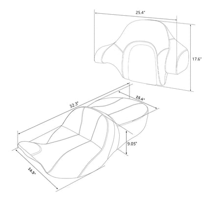 Black 2-Up Driver Passenger Seat Backrest for Harley Touring (2014-2023)