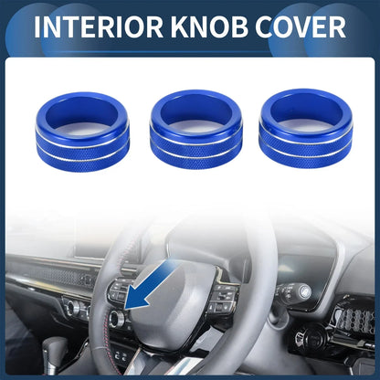 AC Media Volume Switch Knob Cover Ring for Honda CR-V (2023-2024) - 3 x Blue