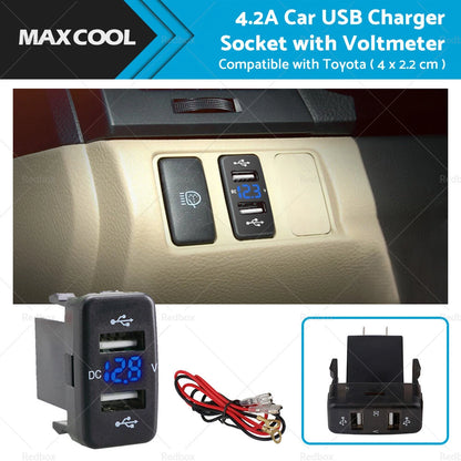 USB Car Charger Socket Voltmeter for Toyota Hilux, Prado, Camry, RAV4 (2007-2023)