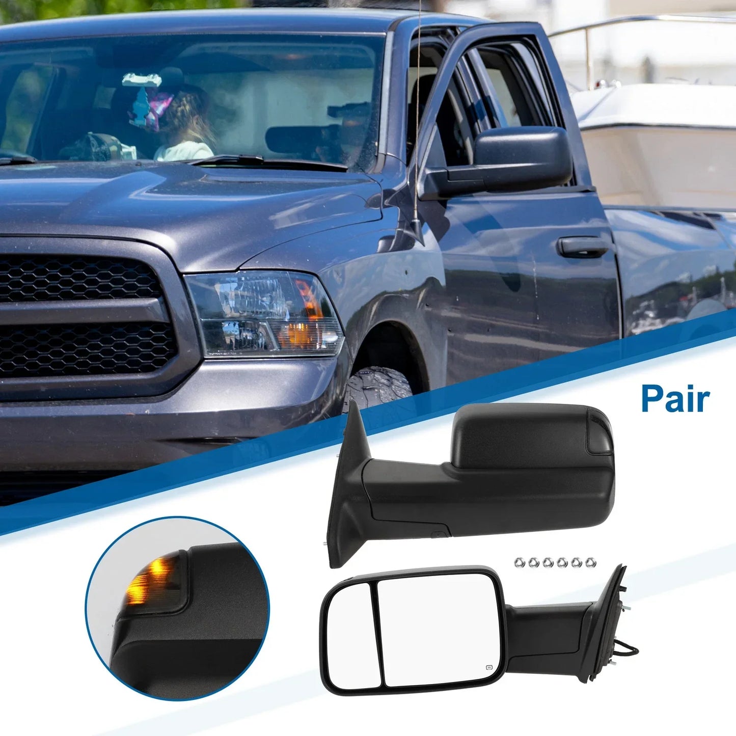 Tow Mirrors for Dodge Ram 1500 with Turn Signal Light Black 2 x (2009-2012)