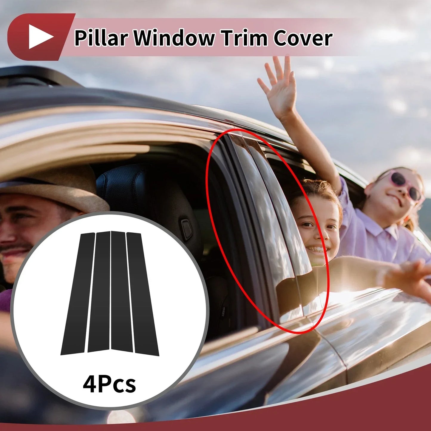 4 Pcs Car Door Pillar Window Trim for Honda City (2003-2008) Black