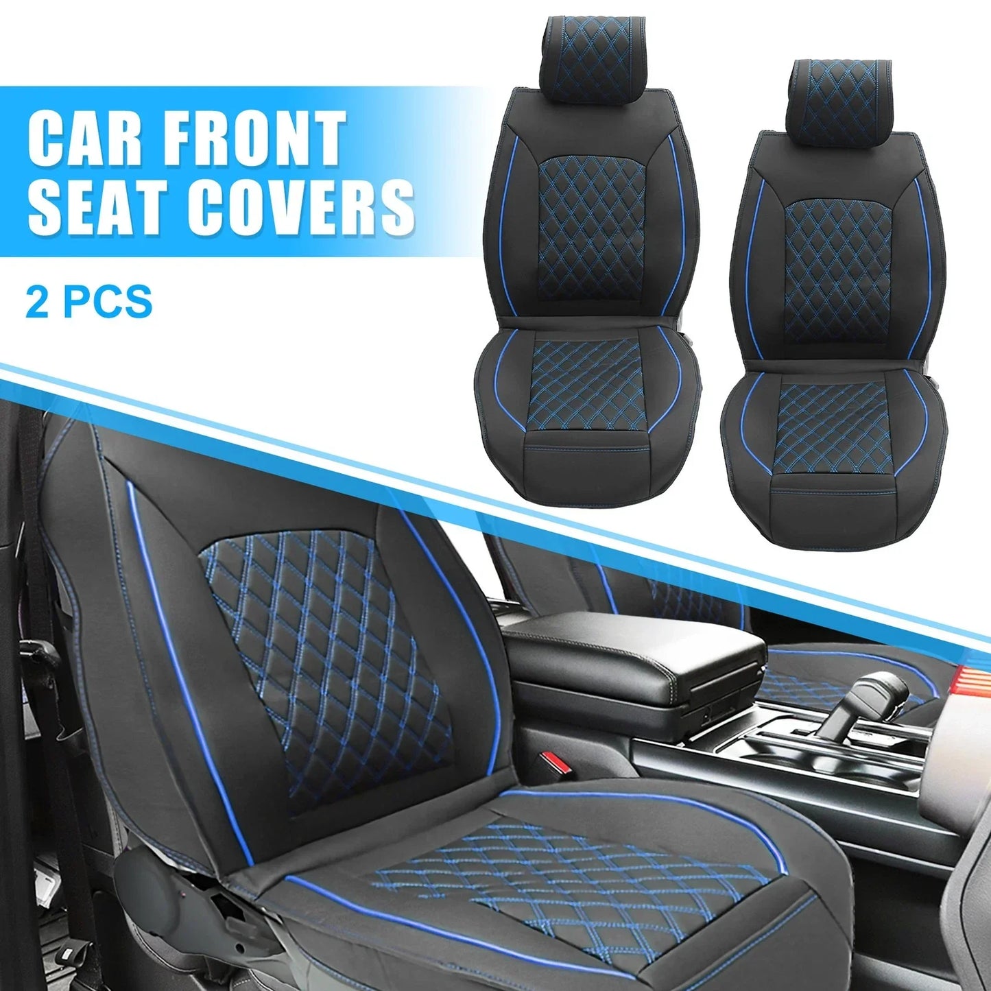 Front Seat Covers for Dodge Ram 2009-2023 Black Blue 2 x Cushion Covers