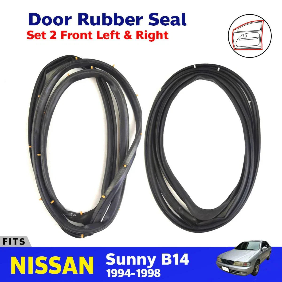 Door Rubber Seal Weatherstrip FL+FR Fits Nissan Sunny Sentra B14 4D SED 1994-98