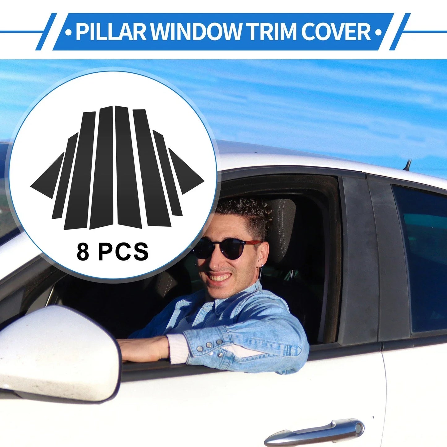 8 Pcs Black Door Pillar Window Trim for Hyundai Elantra (2007-2010)