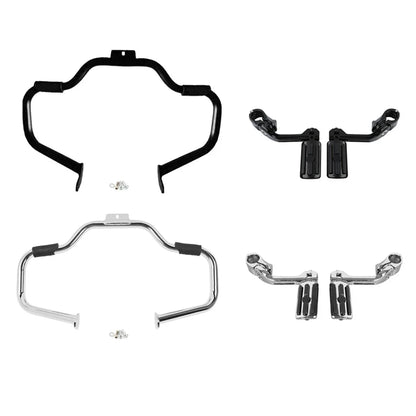 Mustache Engine Guard Crash Bar Footpegs Clamps for Harley Softail (2000-2017)