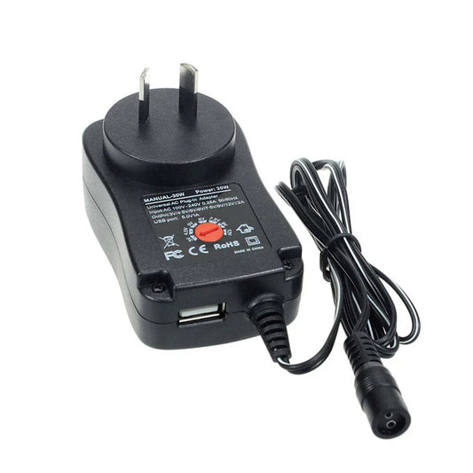 12V 30W Adjustable Power Supply Adapter + 6 x Tip Connectors for Various Models