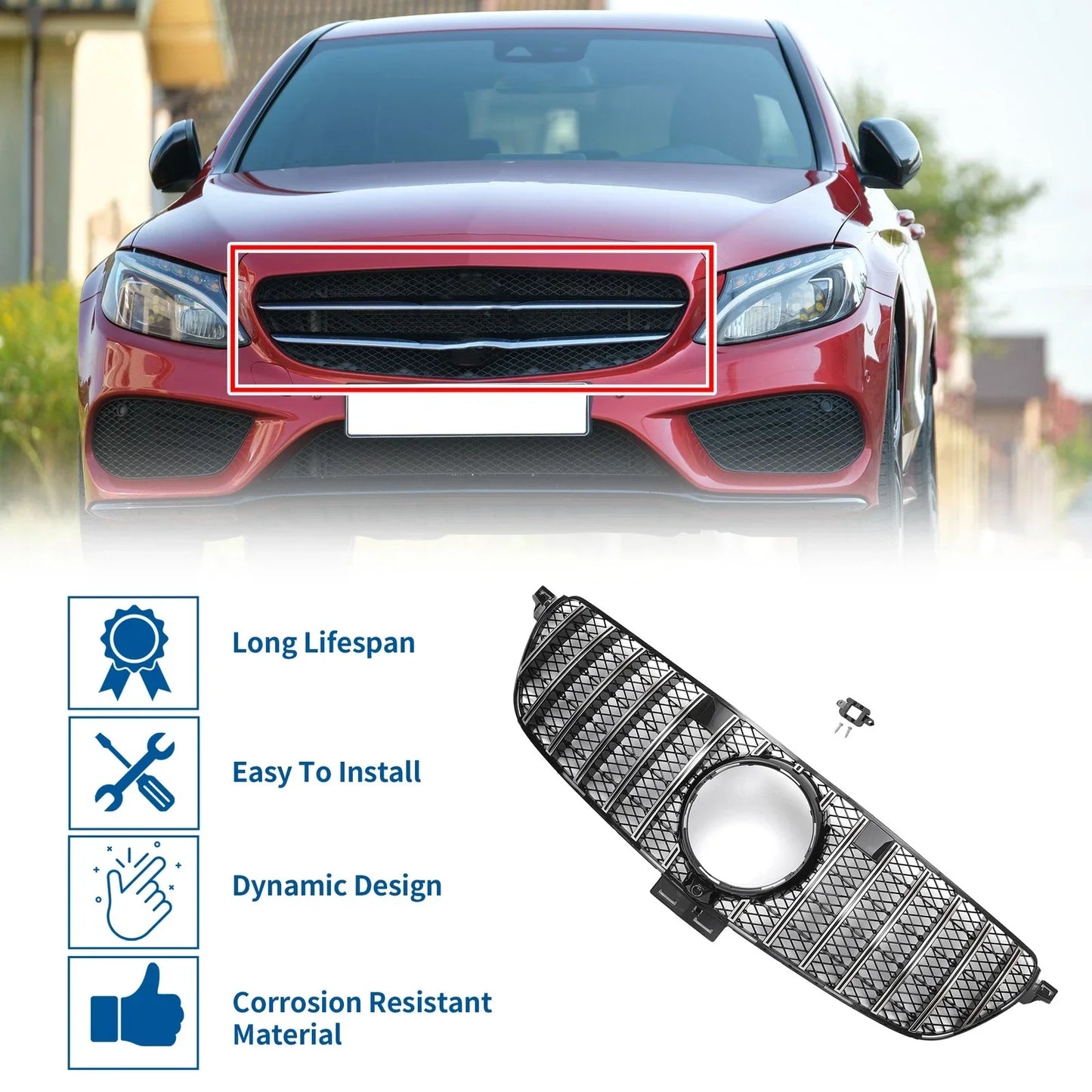 Front Upper Bumper Grille for Mercedes-Benz GLE450 2019 Chrome Silver