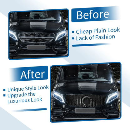 Front Upper Bumper Grille for Mercedes-Benz V-Class (2020-2024) Glossy Black