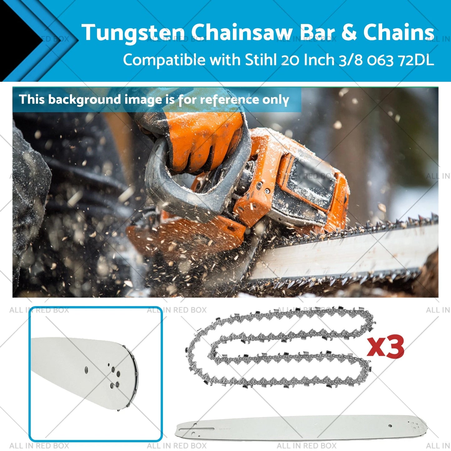 20" Bar + 3 x Tungsten Carbide Chain .063 3/8 72DL for Stihl Chainsaws