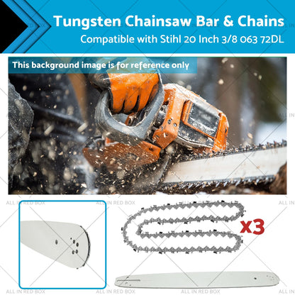 20" Bar + 3 x Tungsten Carbide Chain .063 3/8 72DL for Stihl Chainsaws