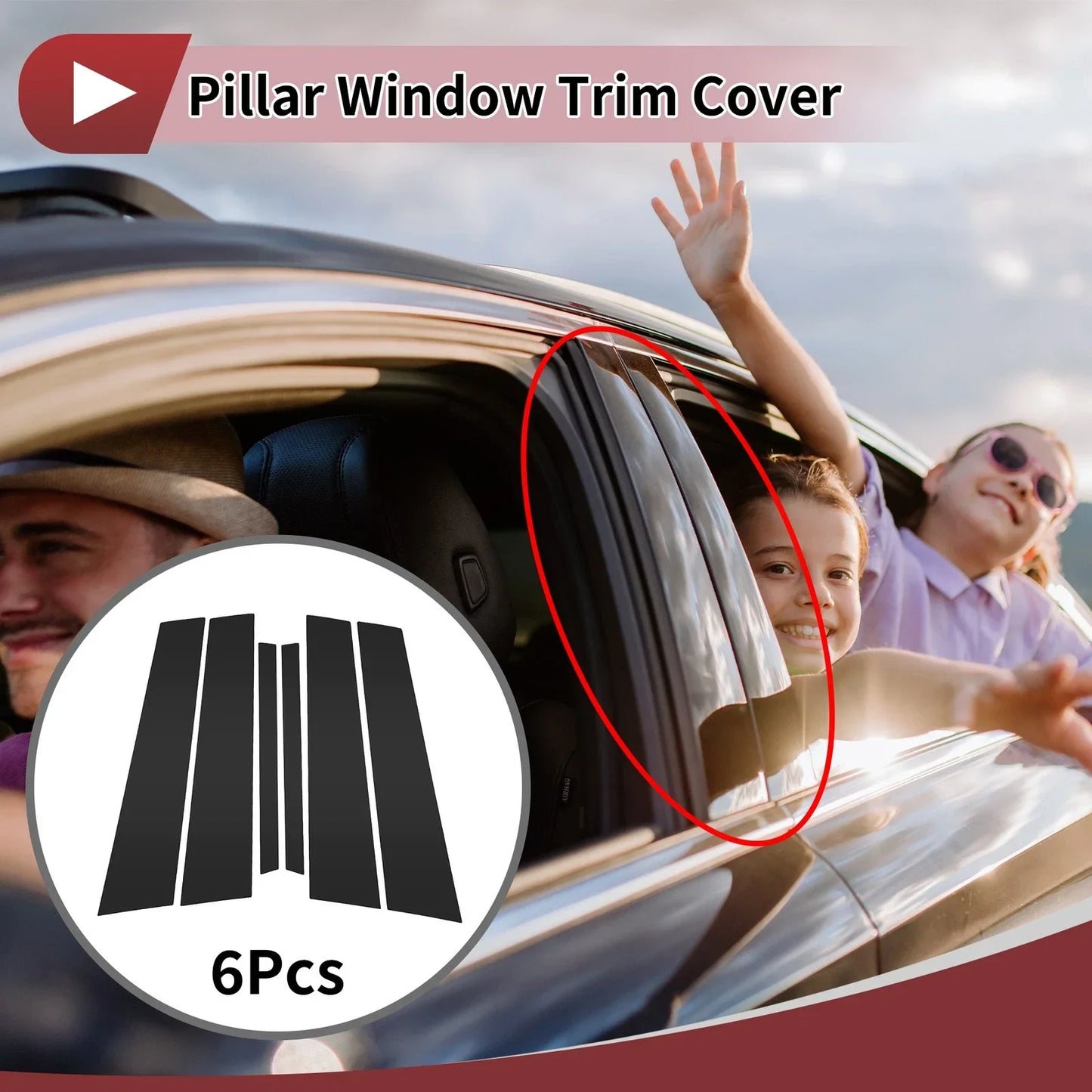 6 x Car Door Pillar Window Trims for Mercedes-Benz C-Class (2015-2018) Black