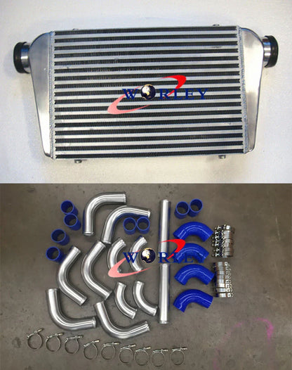 Universal Intercooler 450x300x75mm + 3" Aluminum Piping + Black Hose Kit