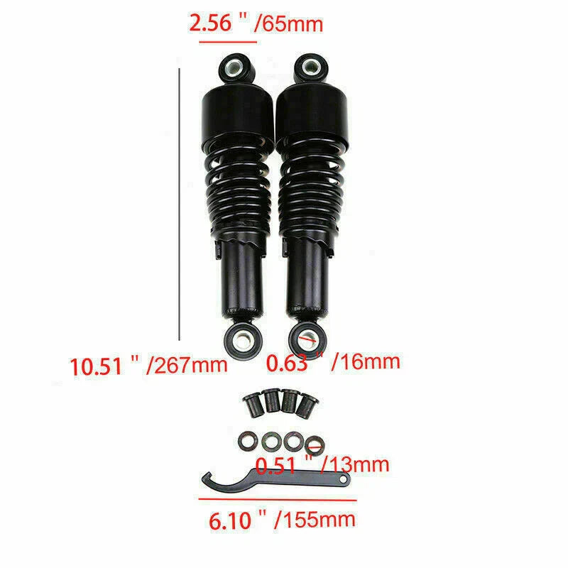 10.5'' Black Rear Shocks for Harley Davidson Sportster 883 1200 (2004-2023)