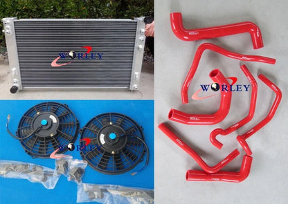 Radiator & Fans + Red Hose for Holden Commodore V8 GEN3 VT VX VU HSV LS1 (1997-2006)