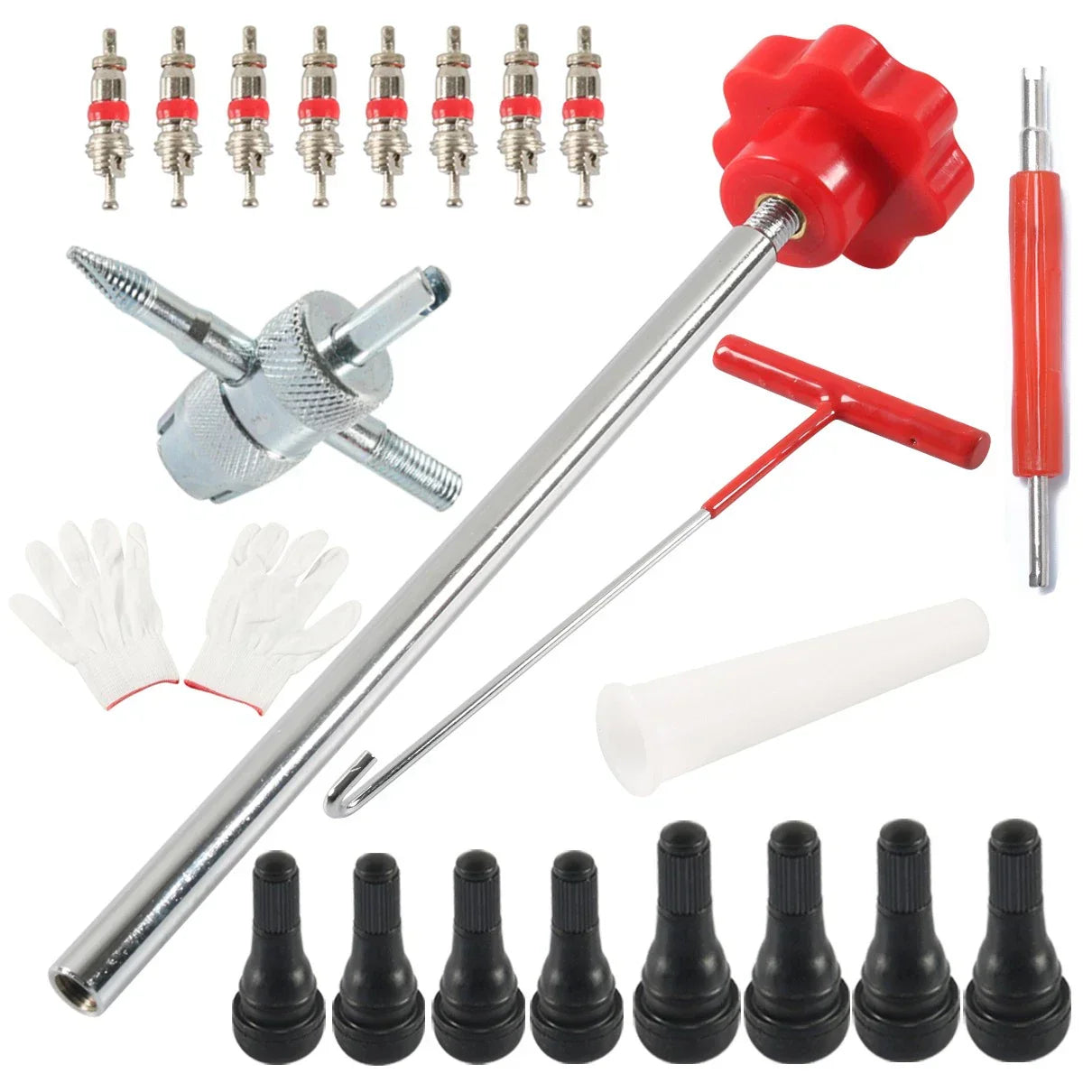 Tire Valve Core Tool Kit - Quick Change with Red Handle for Cars