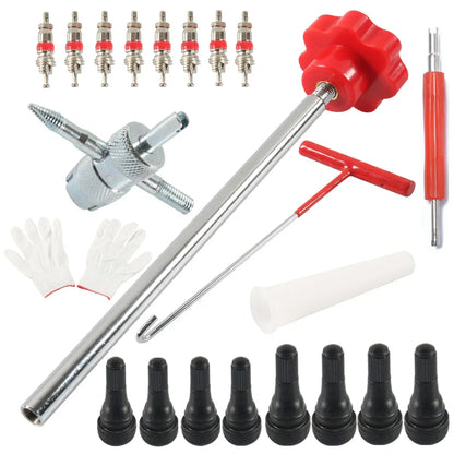 Tire Valve Core Tool Kit - Quick Change with Red Handle for Cars