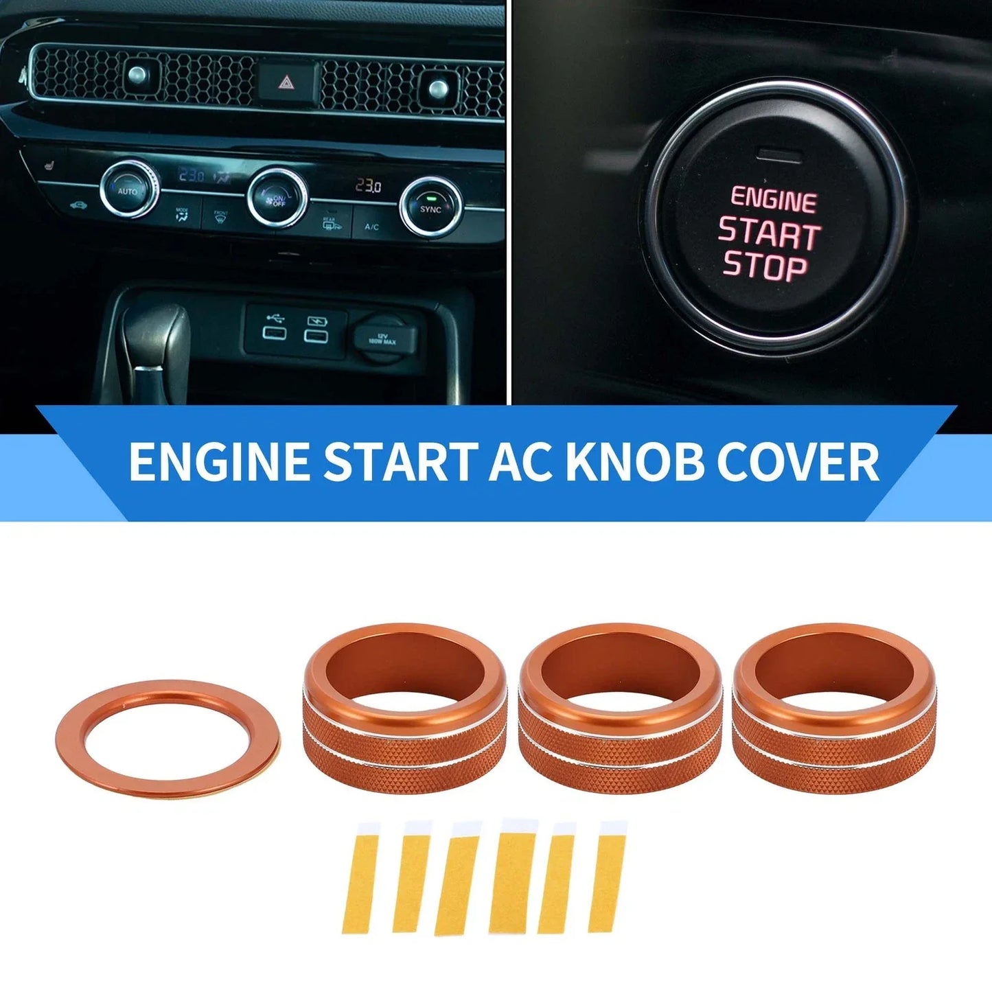 AC Engine Start Switch Knob Cover Ring for Honda Civic (2022-2024) - 4 Pcs