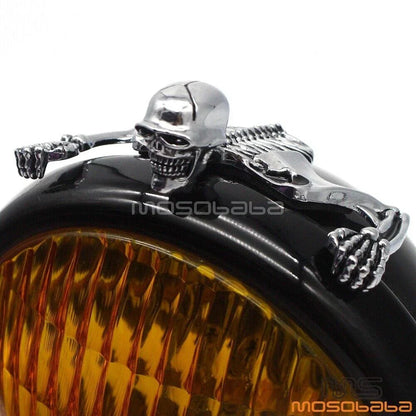 Chrome Skull Headlight Ornament 7" for Harley Chopper Bobber