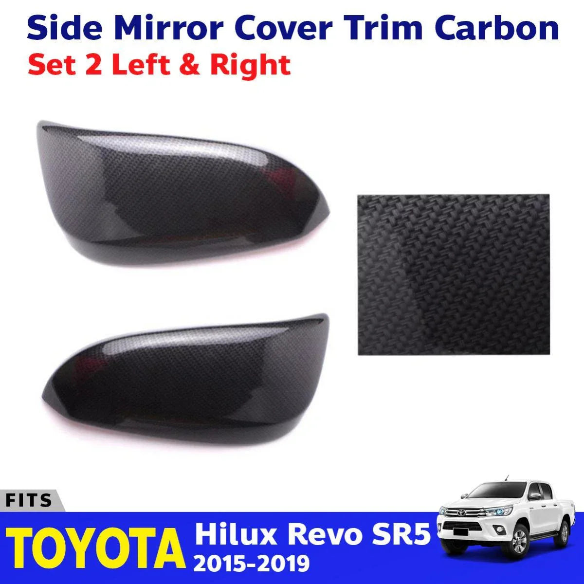 Side Mirror Cover Trim Carbon Pair Fits Toyota Hilux Revo SR5 Pickup 2015-19 D05