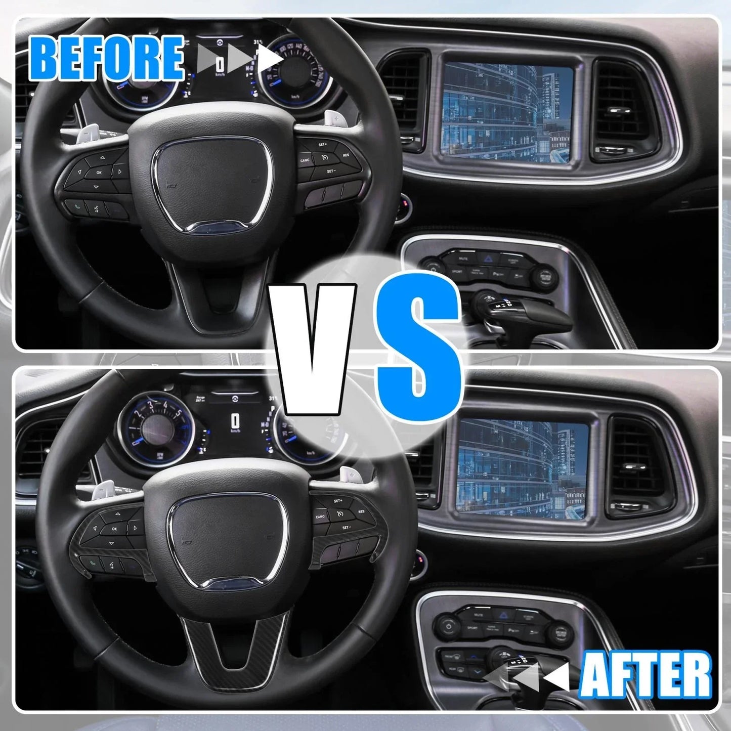 Black Inner Steering Wheel Cover Trim Set for Dodge Challenger Charger (2015-2020)
