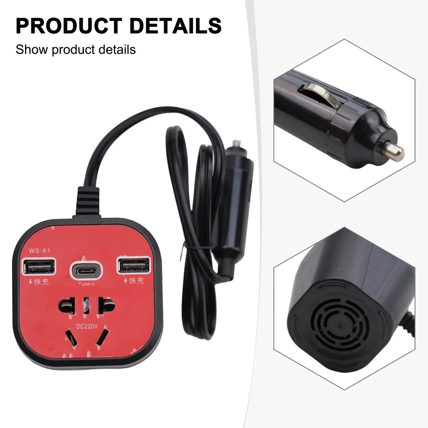 Power Inverter / 12V-24V to 220V with LED Display and USB Ports