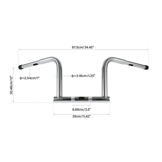 12" Chrome Rise Handlebar for Harley Dyna FXDB, Fat Bob FXDF (2006-2017)