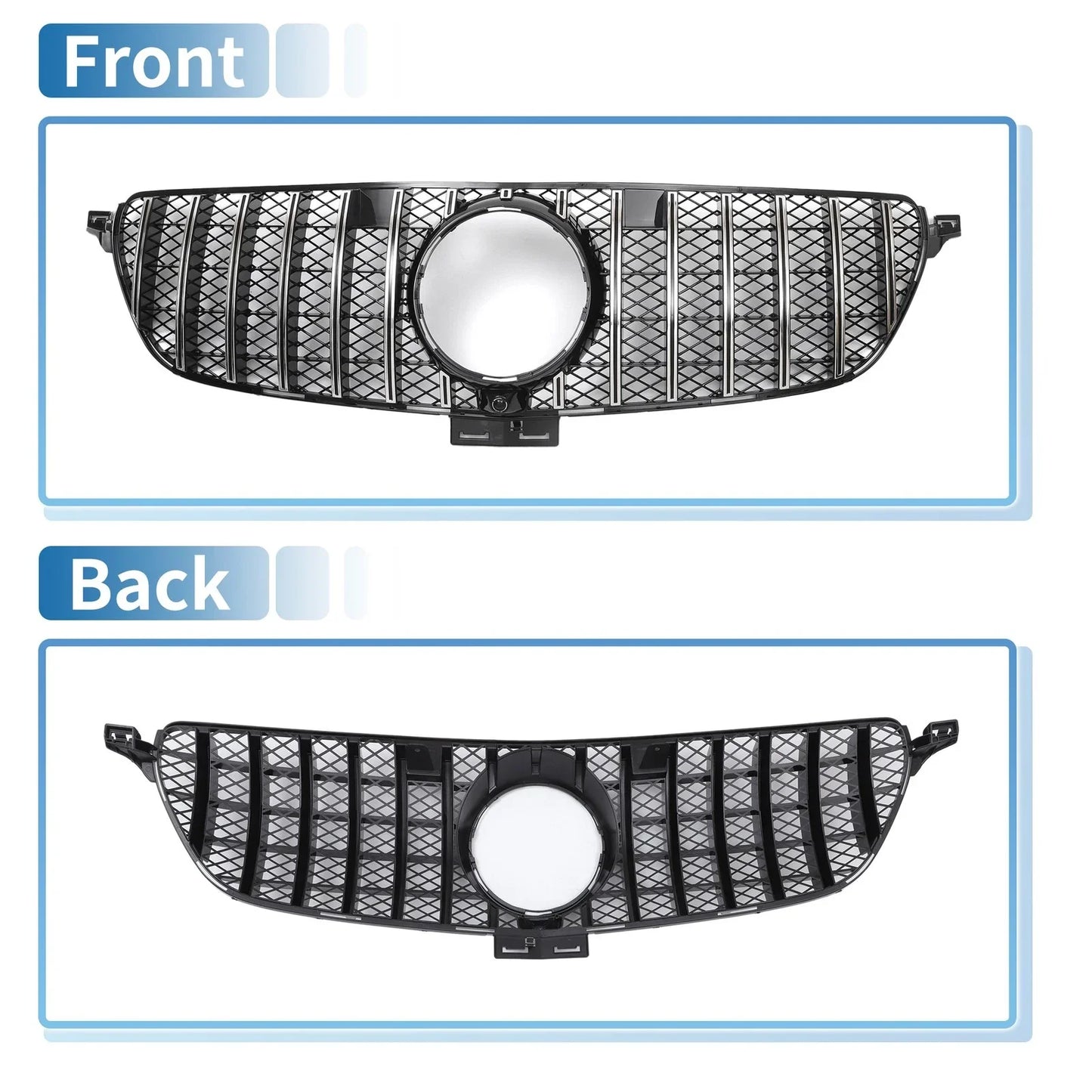 Front Upper Bumper Grille for Mercedes-Benz GLE450 2019 Chrome Silver