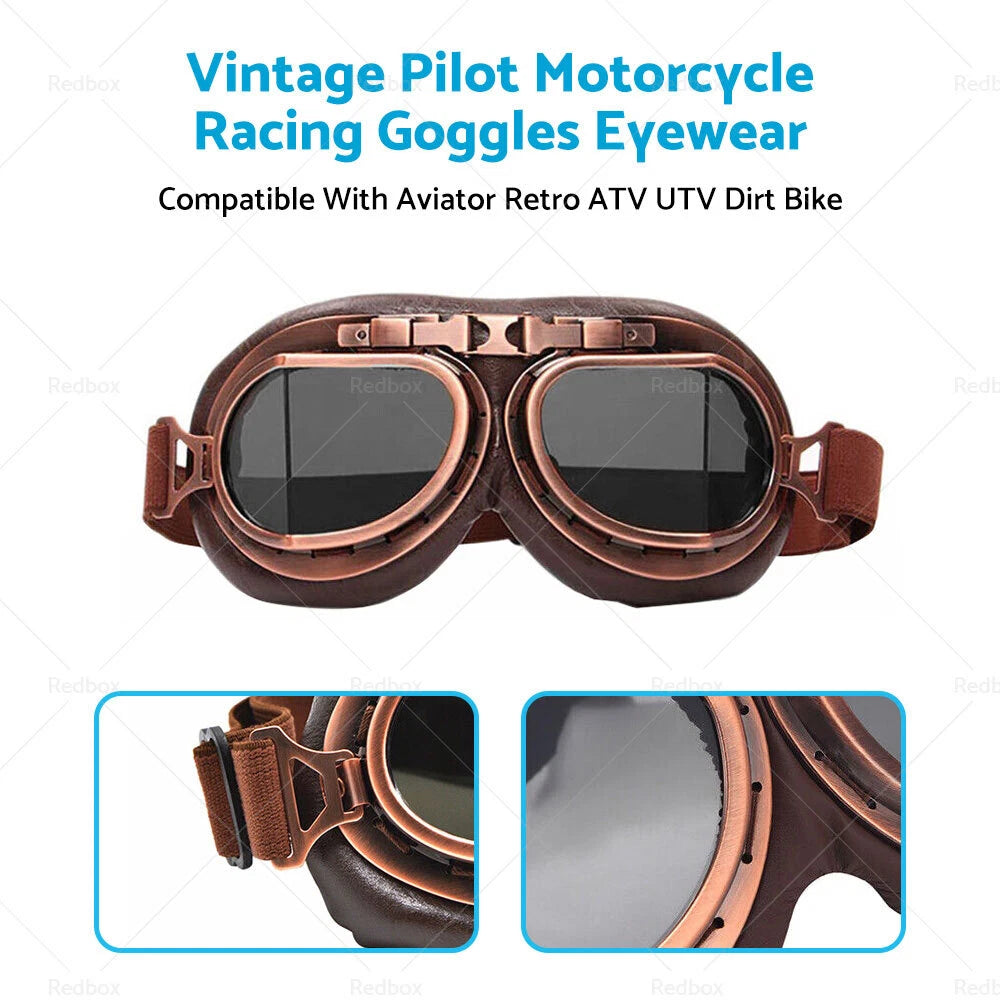 Vintage Pilot Motorcycle Racing Goggles for ATV UTV Dirt Bike Glasses