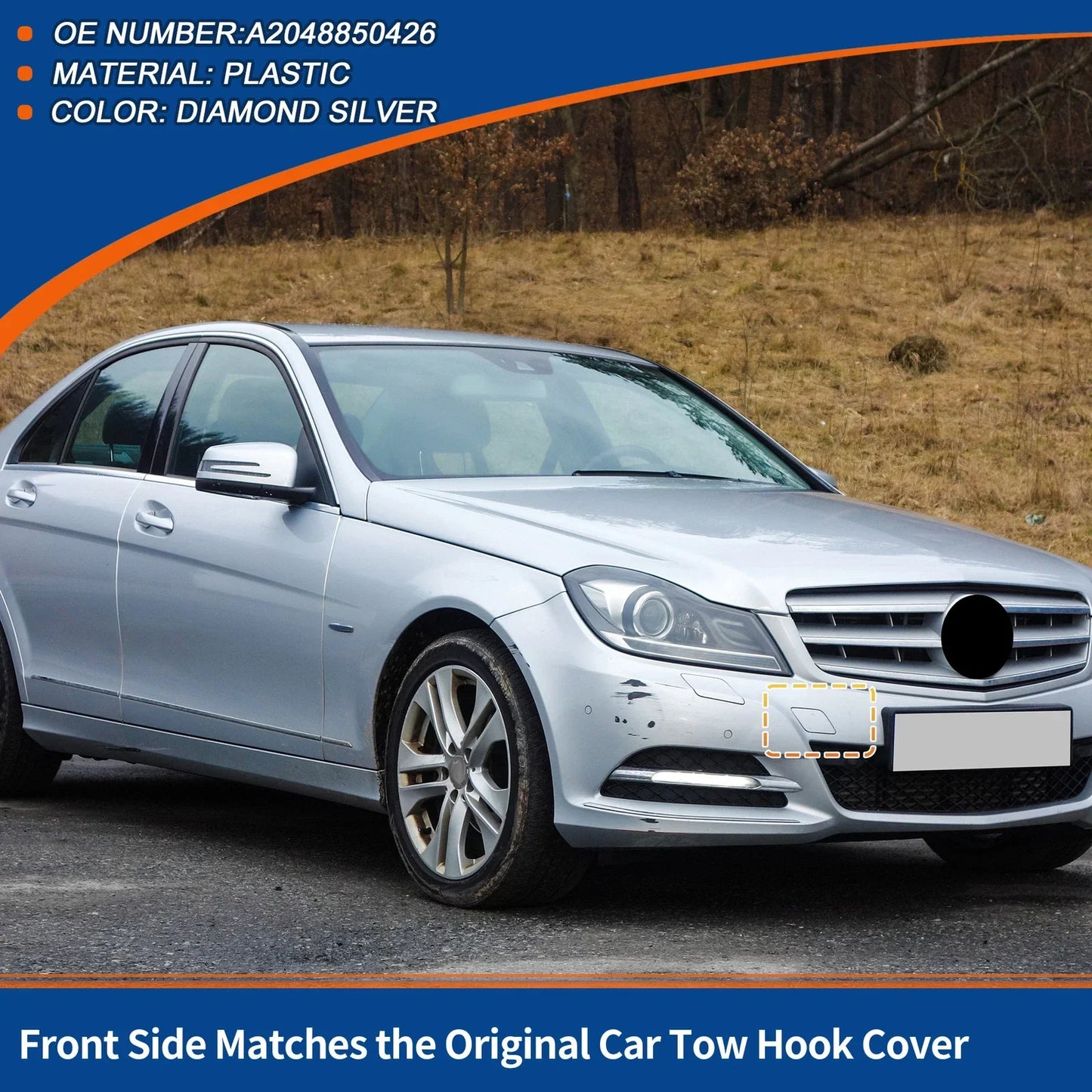 Front Car Bumper Tow Hook Cover for Mercedes-Benz (2012-2015) Diamond Silver