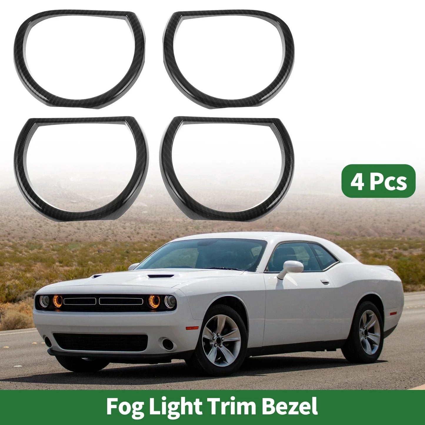 4 x Car Headlight Trim Bezels for Dodge Challenger (2015-2024) ABS Black