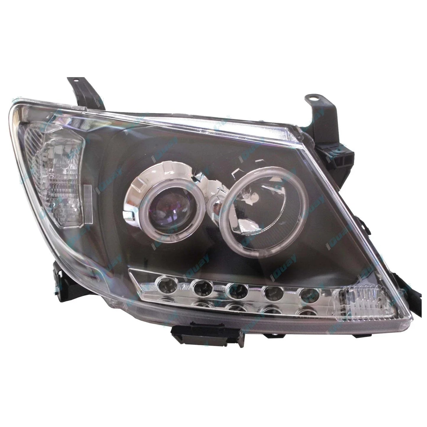 Pair Headlights for Toyota Hilux 2005~11 LED Black Projector Angel Eye DRL Halo
