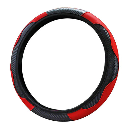 Black Red Universal Microfiber Leather Steering Wheel Cover 15" for SUV