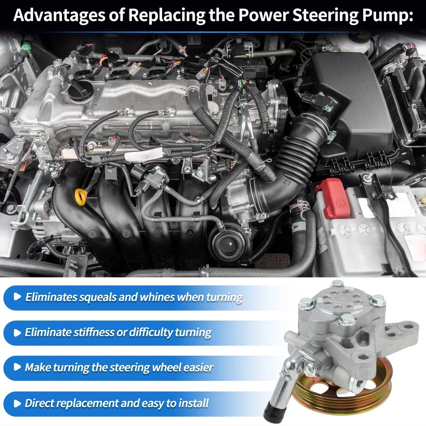 Power Steering Pump w/ Pulley for Honda Pilot (2003-2004) 1 x Unit