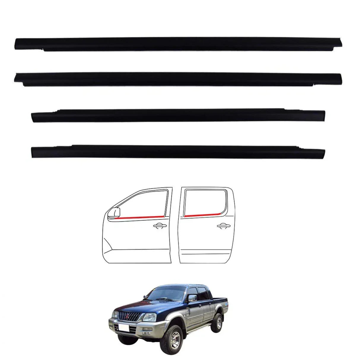 4x Outer Weatherstrip Door Belt Fits Mitsubishi Strada L200 Triton Ute 96-05 D10