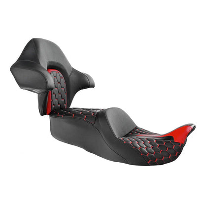 Black Red Driver Passenger Seat Backrest Pad for Harley Street Glide (2014-23)