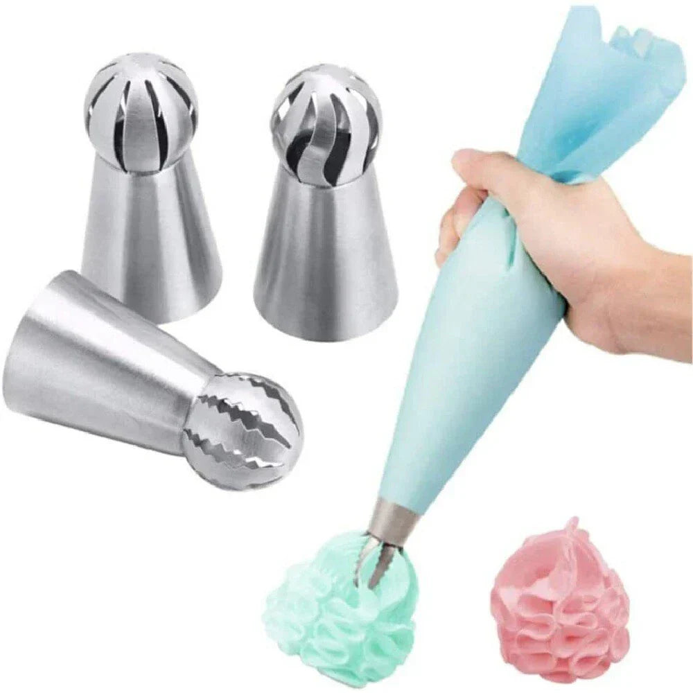 3 x Icing Nozzles & 1 x Silicone Piping Bag Cake Decoration Kit