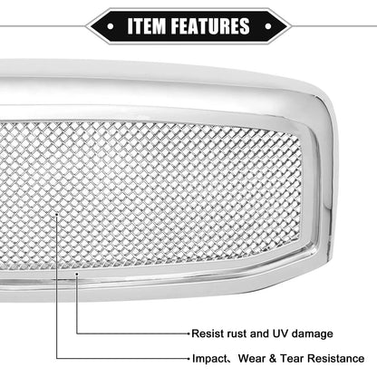 Front Grille Assembly for Dodge Ram 3500 2006-2009 Chrome Silver Tone